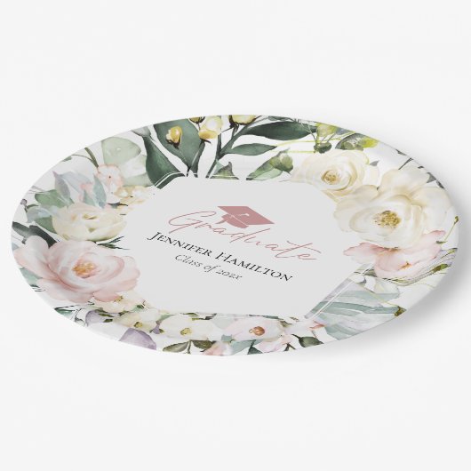 Boho Greenery Floral Frame Abschluss Pappteller (Schrägansicht)