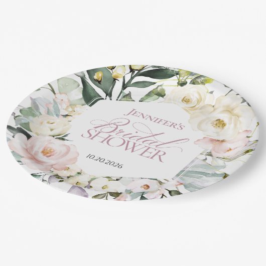 Boho Greenery Floral Frame Brautparty Pappteller (Schrägansicht)