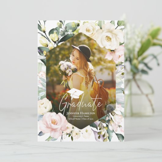 Boho Greenery Floral Frame Foto Abschluss Ankündigung (Stehend Vorderseite)