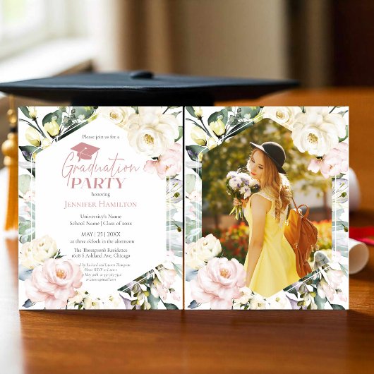 Boho Greenery Floral Frame Foto Graduation Party