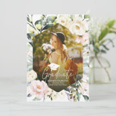 Boho Greenery Floral Frame Foto Graduation Party Einladung (Stehend Vorderseite)