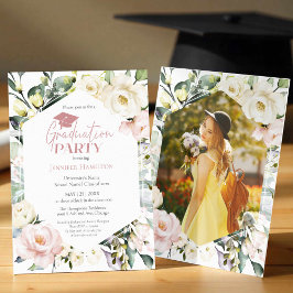 Boho Greenery Floral Frame Foto Graduation Party Einladung