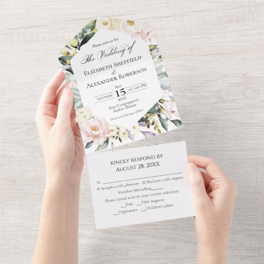 Boho Greenery Floral Frame Foto Wedding All In One Einladung (Abreißen)