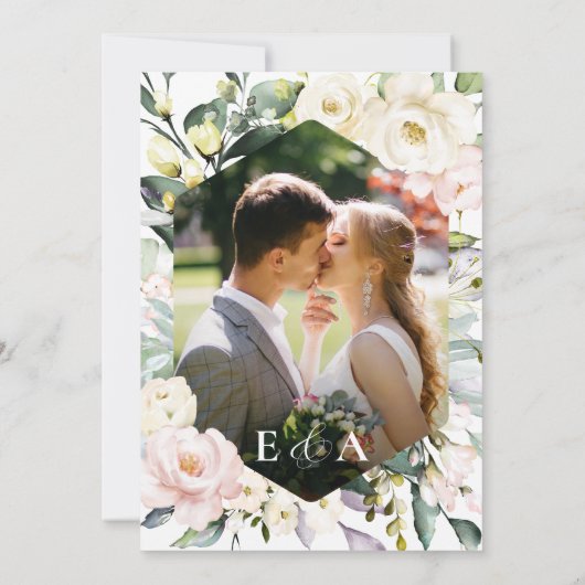 Boho Greenery Floral Frame Foto Wedding Einladung (Rückseite)