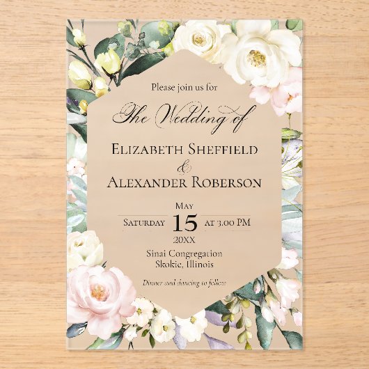 Boho Greenery Floral Frame Wedding Acryleinladungen (Vorderseite)