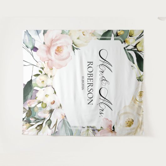 Boho Greenery Floral Frame Wedding Backdropps Wandteppich (Vorderseite (Horizontal))