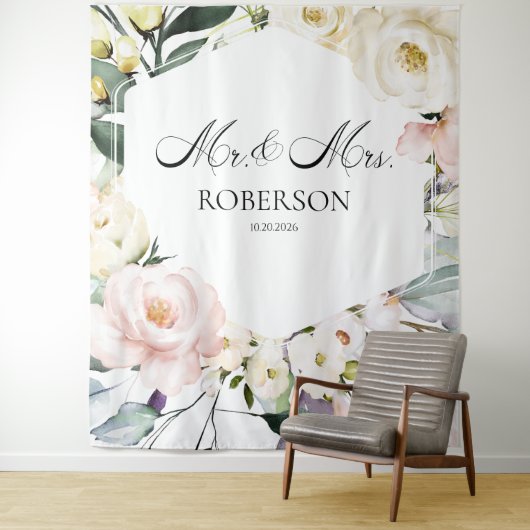 Boho Greenery Floral Frame Wedding Backdropps Wandteppich (Beispiel)