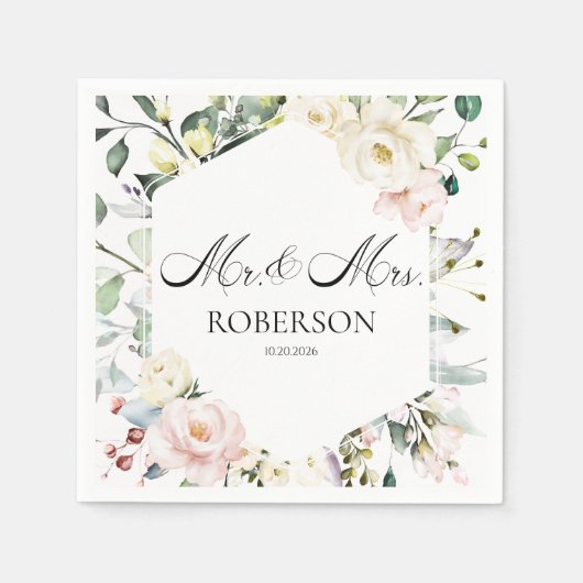 Boho Greenery Floral Frame Wedding Serviette (Vorderseite)