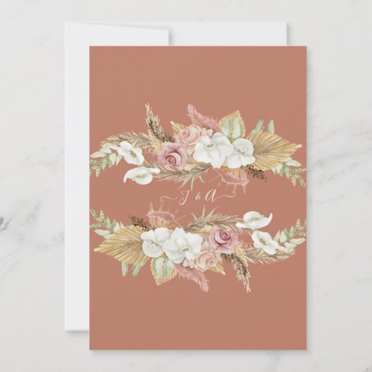 BOHO Greenery Floral Pampas Grass Macrame Wedding Einladung (Rückseite)