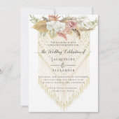 BOHO Greenery Floral Pampas Grass Neutrale Hochzei Einladung (Vorderseite)