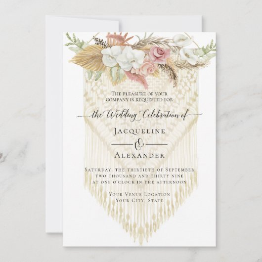 BOHO Greenery Floral Pampas Grass Neutrale Hochzei Einladung (Vorderseite)