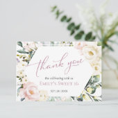 Boho Greenery Floral Sweet 16 Danke Karten (Stehend Vorderseite)