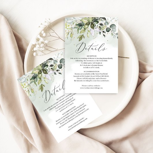 Boho greenery folaige leaves gold wedding details begleitkarte