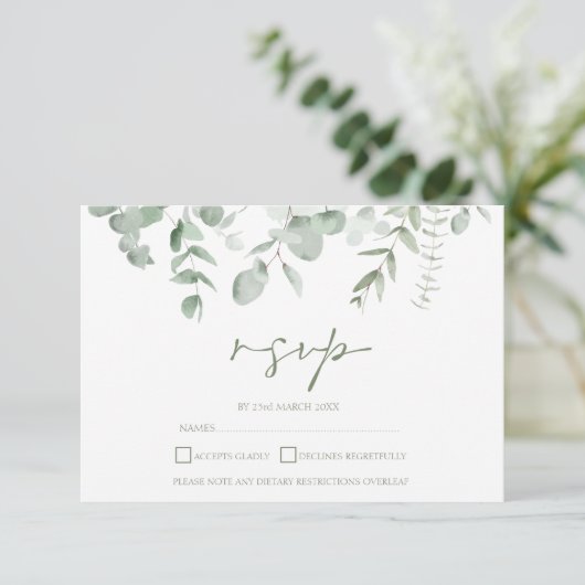 Boho Greenery Foliage Eucalyptus Wedding RSVP (Stehend Vorderseite)