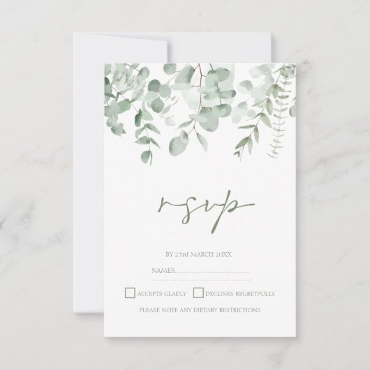 Boho Greenery Foliage Eucalyptus Wedding RSVP Karte (Vorderseite)
