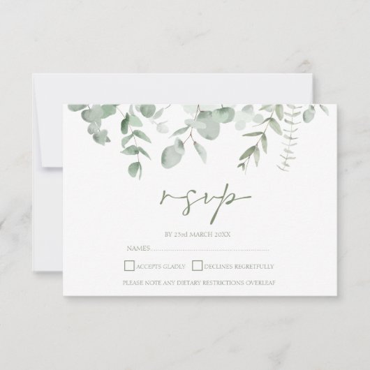 Boho Greenery Foliage Eucalyptus Wedding RSVP Karte (Vorderseite)