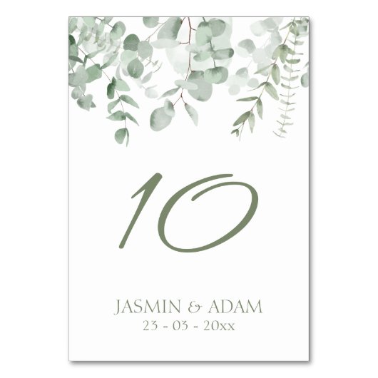 Boho Greenery Foliage Eucalyptus Wedding Tischnummer (Vorderseite)