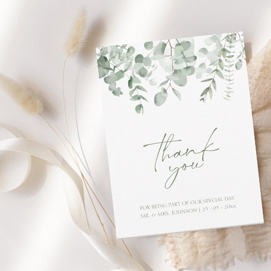 Boho Greenery Foliage Eucalyptus Wedding Vielen Da Dankeskarte