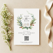 Boho Greenery Foliage QR Code Wedding Save The Date