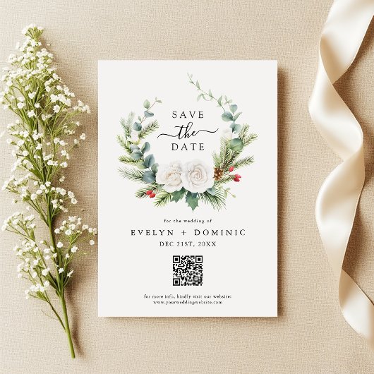 Boho Greenery Foliage QR Code Wedding Save The Date