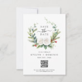 Boho Greenery Foliage QR Code Wedding Save The Date (Vorderseite)