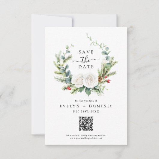 Boho Greenery Foliage QR Code Wedding Save The Date (Vorderseite)