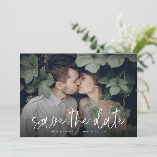 Boho Greenery Foto Save the Date (Stehend Vorderseite)