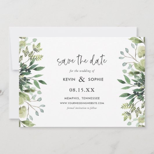 Boho Greenery Foto Save the Date (Rückseite)