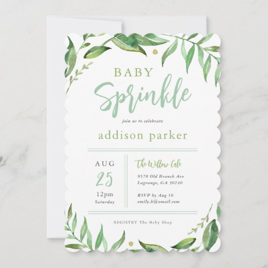 Boho Greenery Gender Neutral Baby Sprinkle Einladung (Vorderseite)