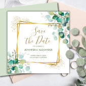 Boho Greenery Geometric Square Save the Date Einladung