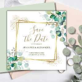 Boho Greenery Geometric Square Save the Date Einladung