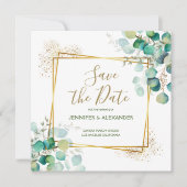 Boho Greenery Geometric Square Save the Date Einladung (Vorderseite)