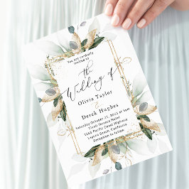 Boho Greenery & Gold Eukalyptus Frame Wedding Einladung