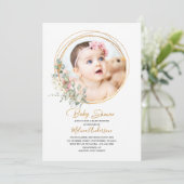 Boho Greenery Gold Frame watercolor baby shower Einladung (Stehend Vorderseite)