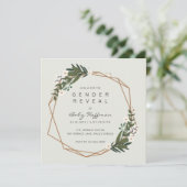 Boho Greenery Gold Geometric Gender Reveal Einladung (Stehend Vorderseite)