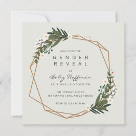 Boho Greenery Gold Geometric Gender Reveal Einladung