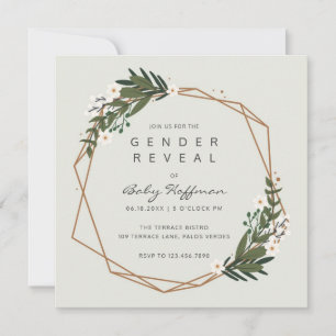 Boho Greenery Gold Geometric Gender Reveal Einladung