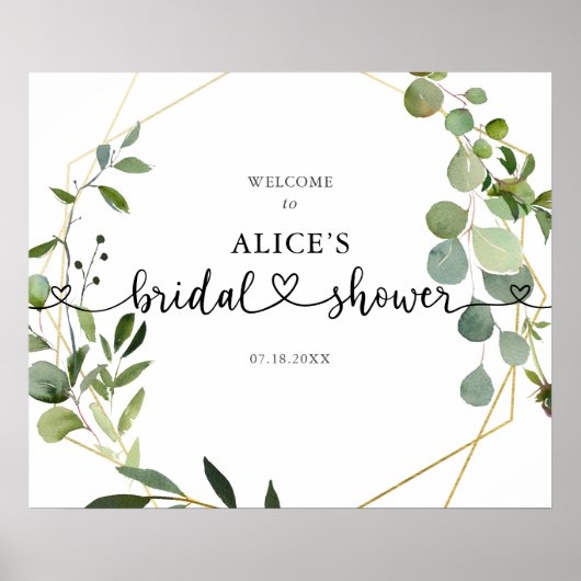 Boho Greenery Herz Brautparty Begrüßungszeichen Poster (Vorne)