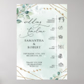 Boho Greenery Imitate Gold Frame Wedding Timeline Poster (Vorne)