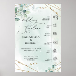 Boho Greenery Imitate Gold Frame Wedding Timeline Poster