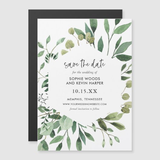 Boho Greenery Magnetic Save the Date Magnetkarte (Vorne/Hinten)