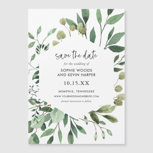 Boho Greenery Magnetic Save the Date Magnetkarte (Vorderseite)