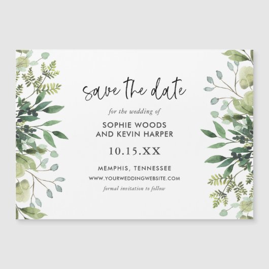 Boho Greenery Magnetic Save the Date Magnetkarte (Vorderseite)
