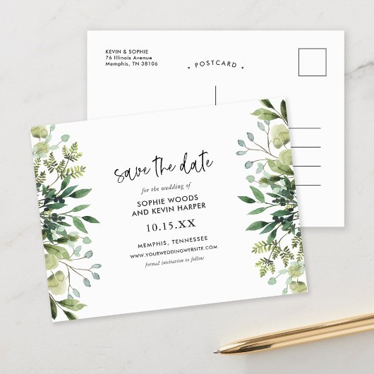 Boho Greenery Modern Save the Date Ankündigungspostkarte