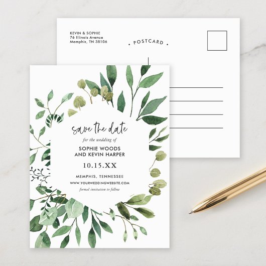 Boho Greenery Modern Save the Date Ankündigungspostkarte