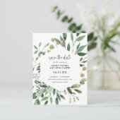 Boho Greenery Modern Save the Date Ankündigungspostkarte (Stehend Vorderseite)