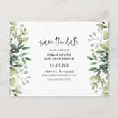 Boho Greenery Modern Save the Date Ankündigungspostkarte (Vorderseite)