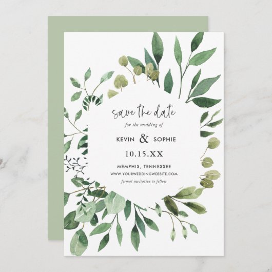 Boho Greenery Modern Save the Date Cards (Vorne/Hinten)