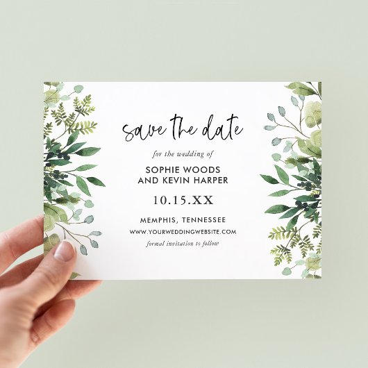 Boho Greenery Modern Save the Date Cards
