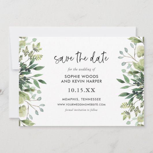 Boho Greenery Modern Save the Date Cards (Vorderseite)